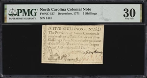 image for: NC-137. North Carolina. December, 1771. 5 Shillings. PMG Very Fine 30.