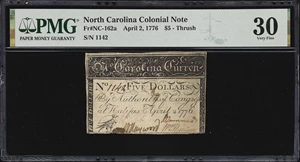 image for: NC-162a. North Carolina. April 2, 1776. $5. PMG Very Fine 30.