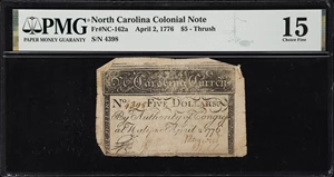image for: NC-162a. North Carolina. April 2, 1776. $5. PMG Choice Fine 15.
