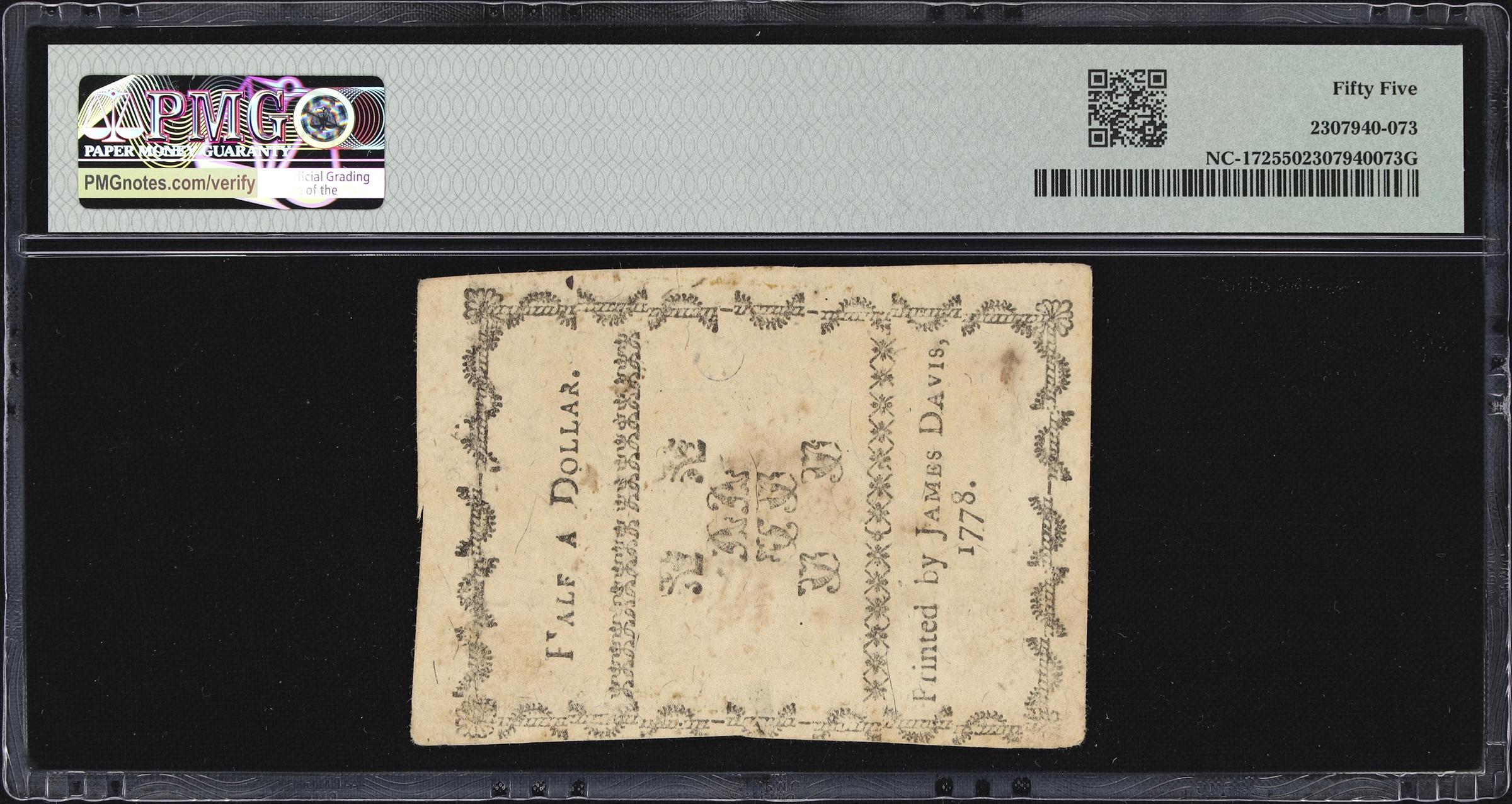 image for: NC-172. North Carolina. August 8, 1778. $1/2. PMG About Uncirculated 55.