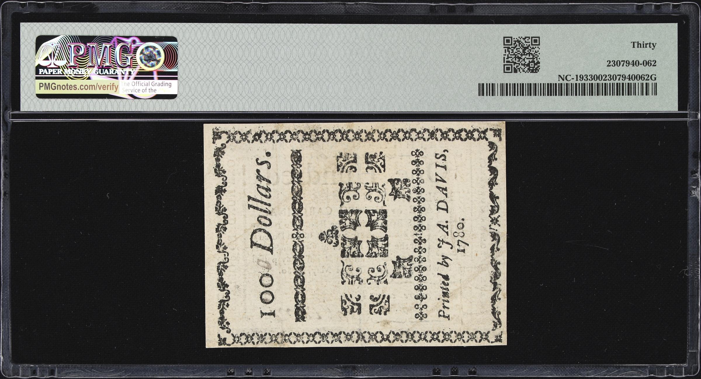 image for: NC-193. North Carolina. May 10, 1780. $100. PMG Very Fine 30.