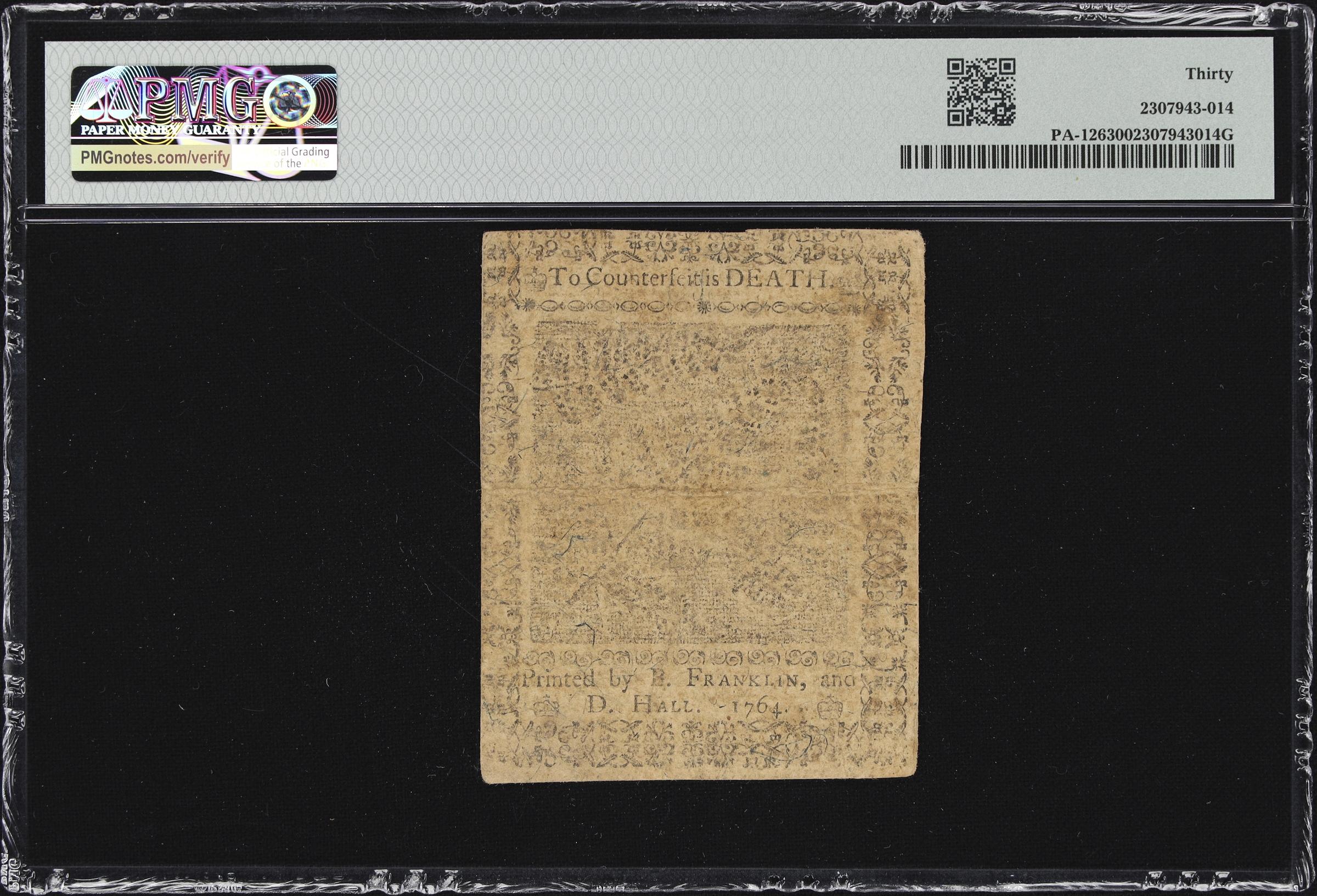 image for: PA-126. Pennsylvania. June 18, 1764. 20 Shillings. PMG Very Fine 30.