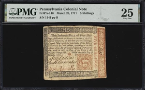 image for: PA-146. Pennsylvania. March 20, 1771. 5 Shillings. PMG Very Fine 25.