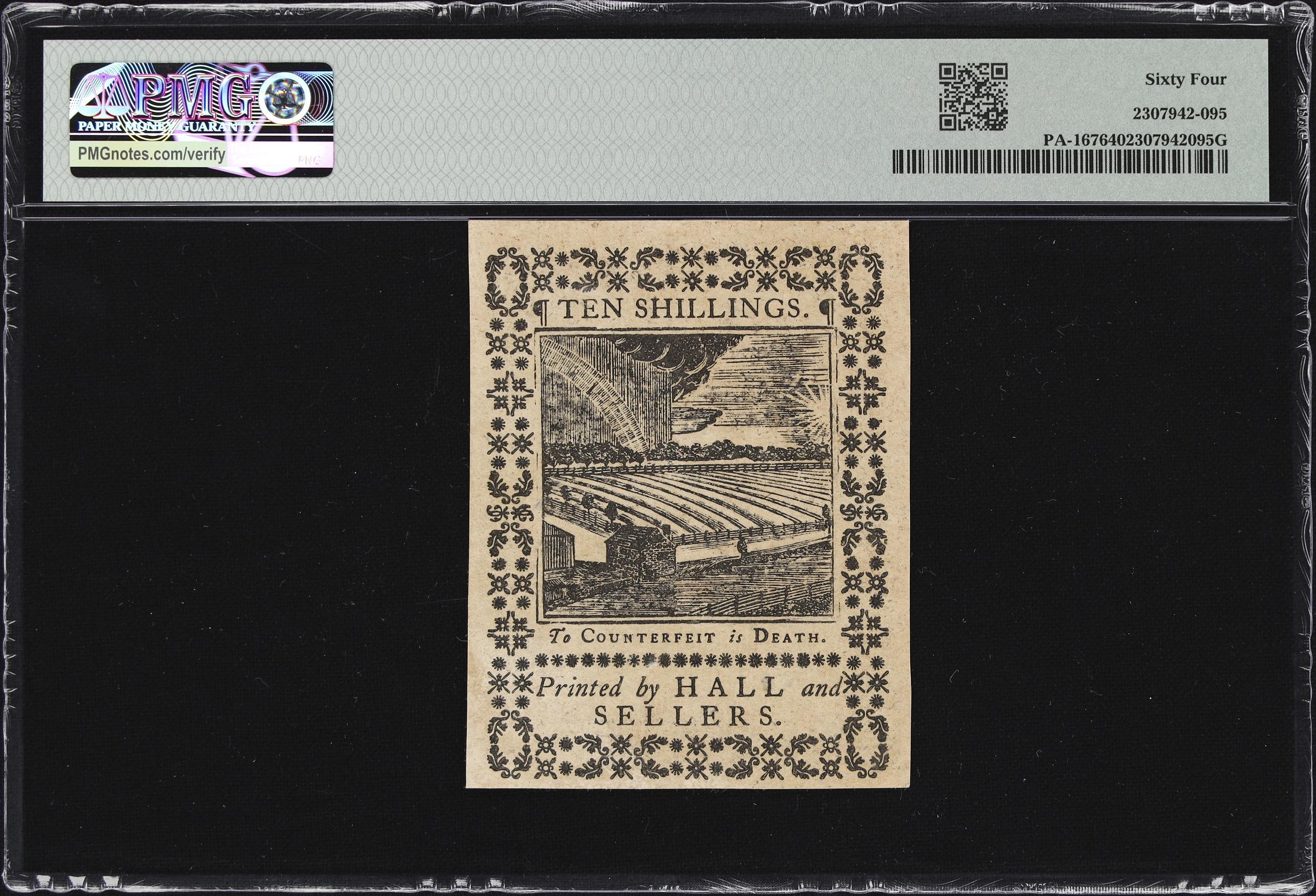 image for: PA-167. Pennsylvania. October 1, 1773. 10 Shillings. PMG Choice Uncirculated 64.