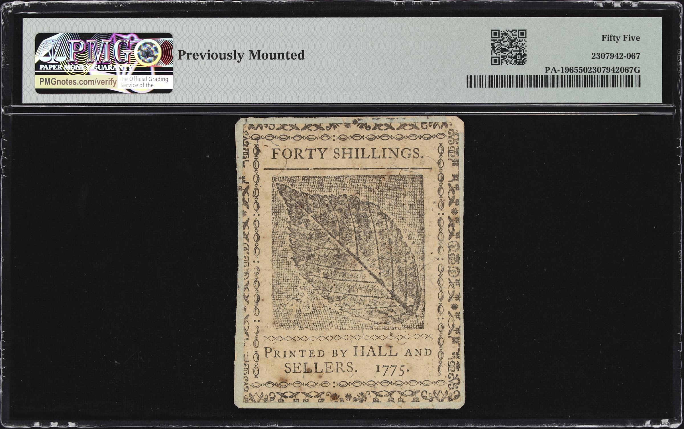 image for: PA-196. Pennsylvania. December 8, 1775. 40 Shillings. PMG About Uncirculated 55.
