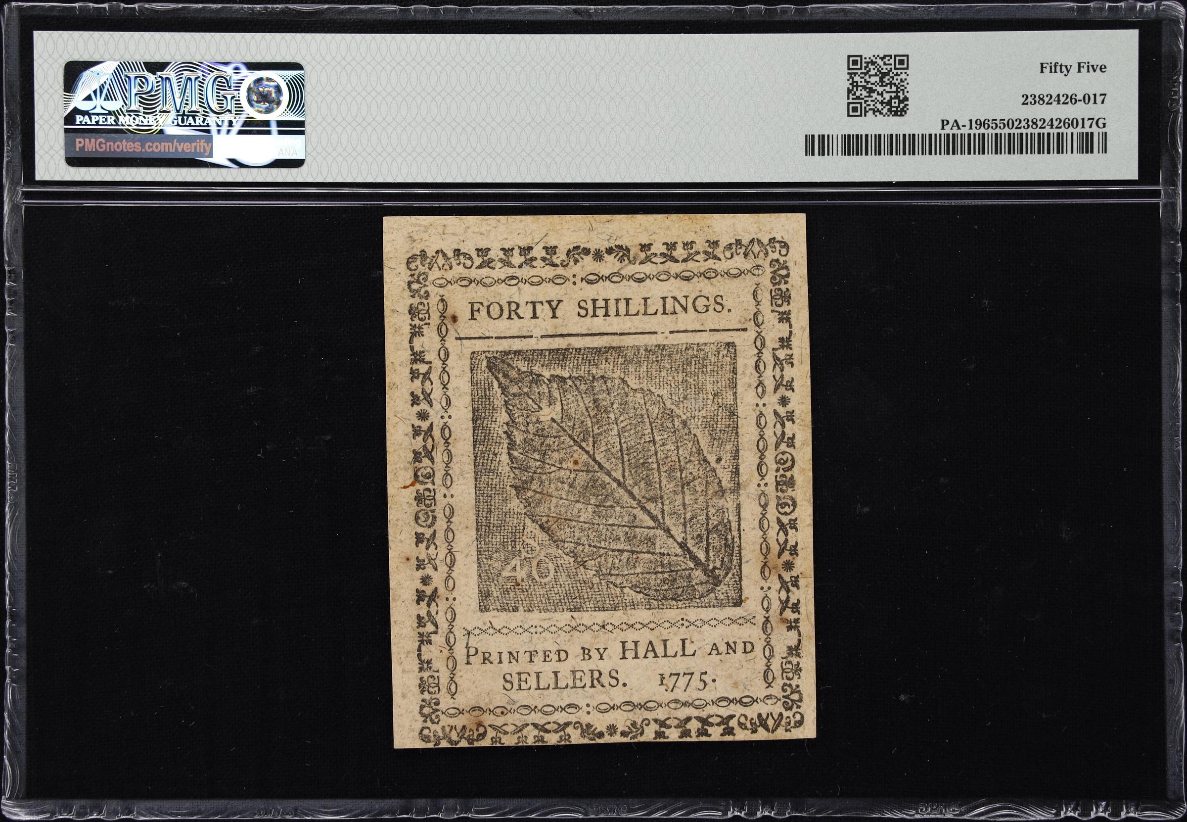 image for: PA-196. Pennsylvania. December 8, 1775. 40 Shillings. PMG About Uncirculated 55.