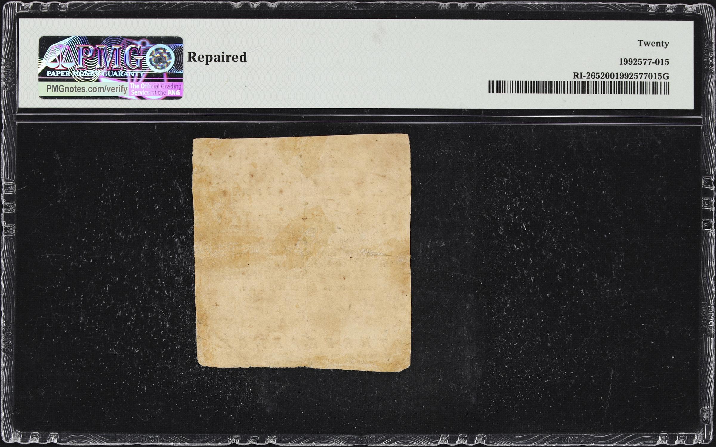 image for: RI-265. Rhode Island. May 22, 1777. $1/24. PMG Very Fine 20.