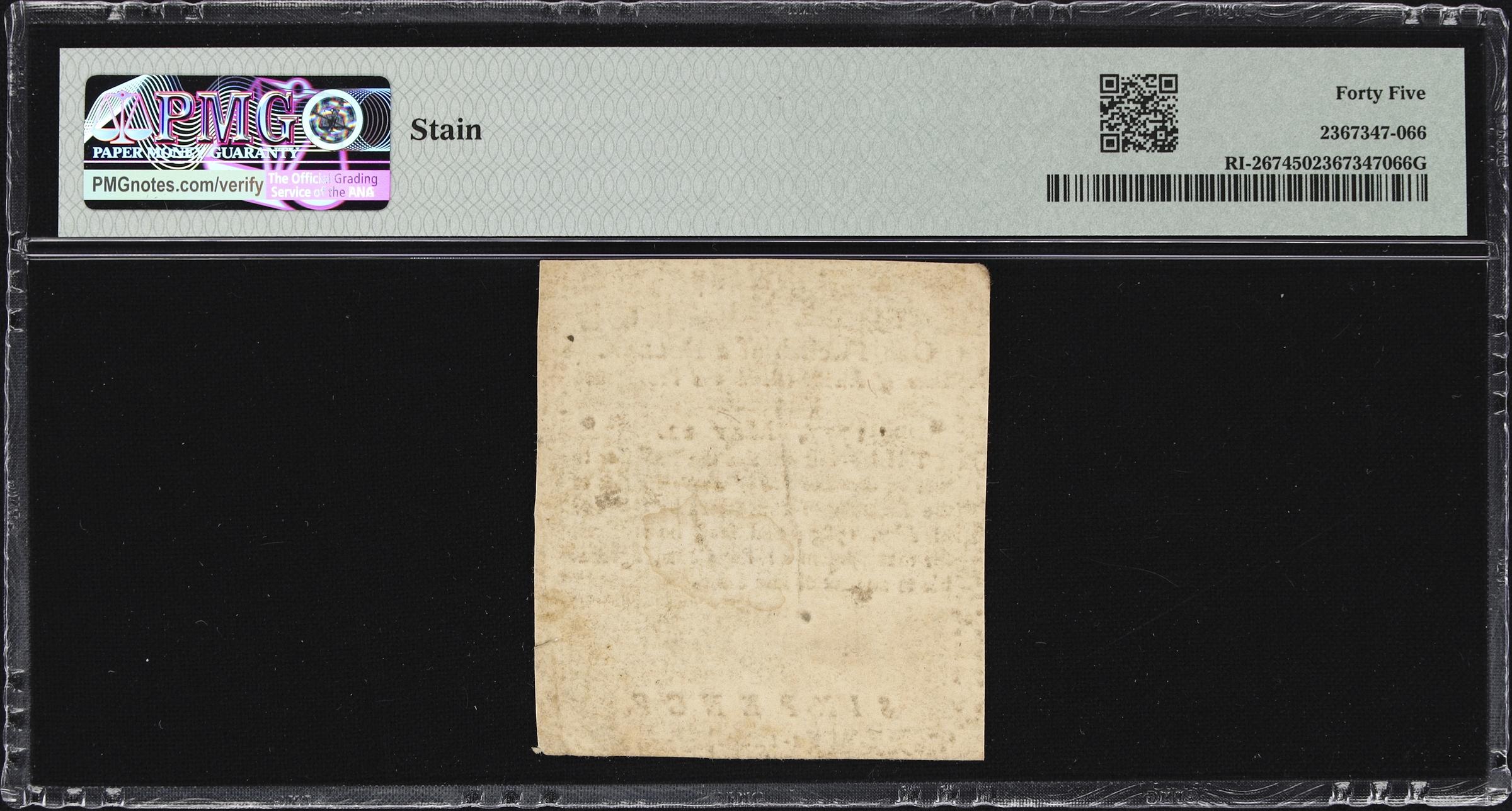 image for: RI-267. Rhode Island. May 22, 1777. $1/12. PMG Choice Extremely Fine 45.