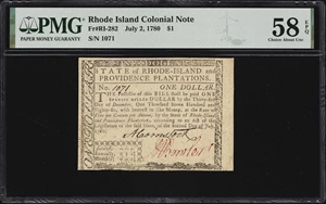image for: RI-282. Rhode Island. July 2, 1780. $1. PMG Choice About Uncirculated 58 EPQ.