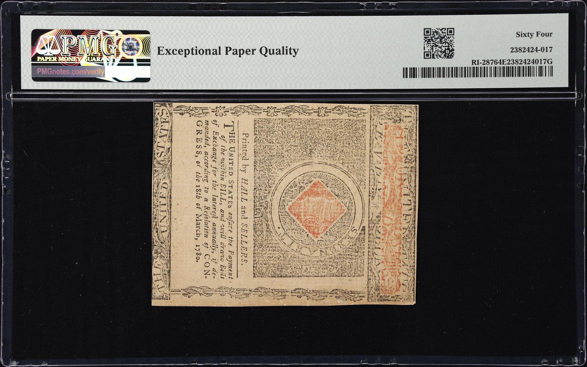 image for: RI-287. Rhode Island. July 2, 1780. $7. PMG Choice Uncirculated 64 EPQ. Remainder.