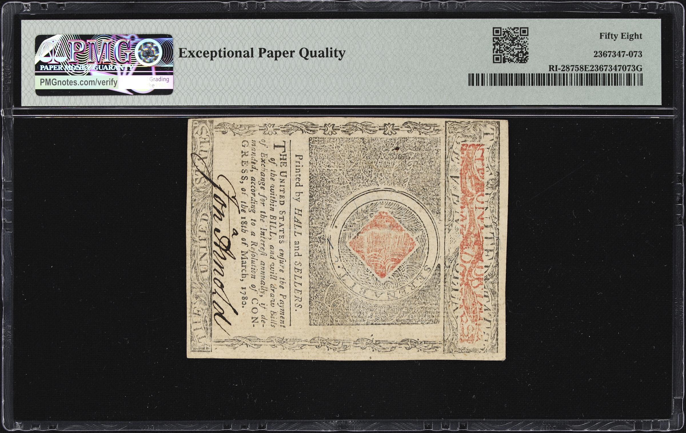 image for: RI-287. Rhode Island. July 2, 1780. $7. PMG Choice About Uncirculated 58 EPQ.