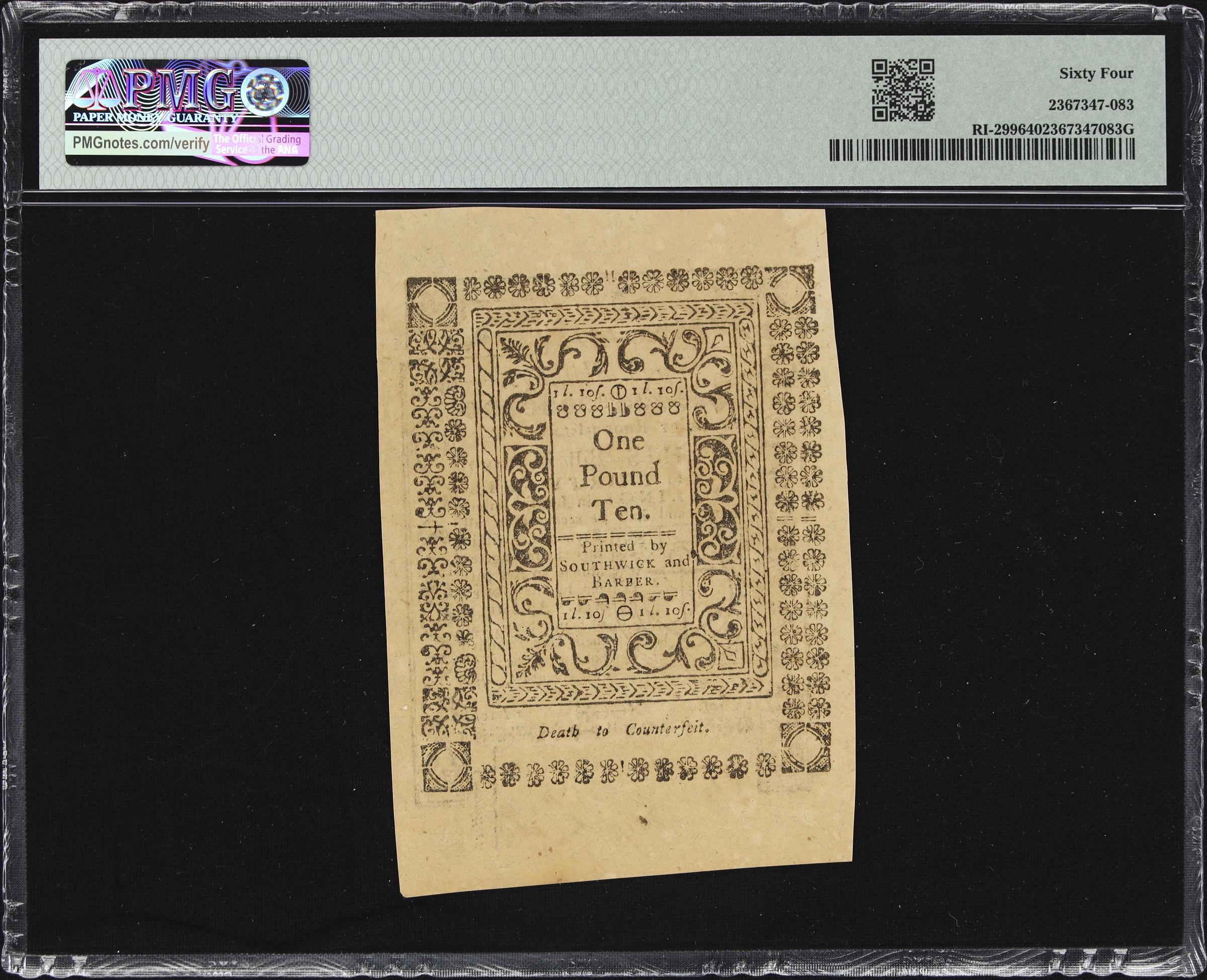 image for: RI-299. Rhode Island. May, 1786. 30 Shillings. PMG Choice Uncirculated 64.