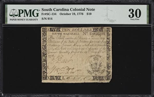 image for: SC-134. South Carolina. October 19, 1776. $10. PMG Very Fine 30.