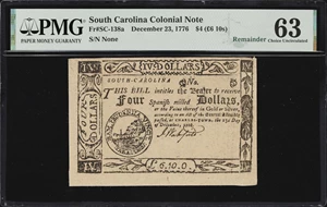 image for: SC-138a. South Carolina. December 23, 1776. $4. PMG Choice Uncirculated 63. Remainder.