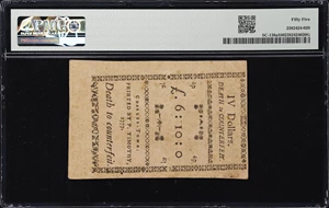 image for: SC-138a. South Carolina. December 23, 1776. $4. PMG About Uncirculated 55. Remainder.