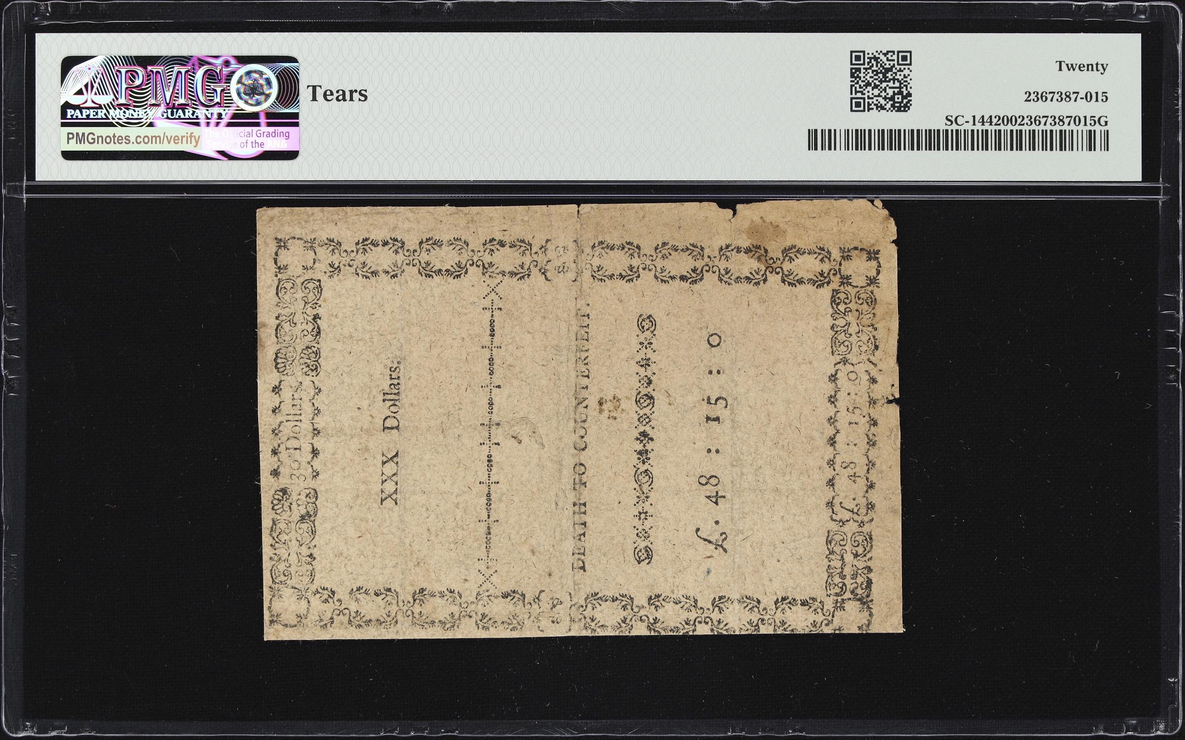 image for: SC-144. South Carolina. February 14, 1777. $30. PMG Very Fine 20.