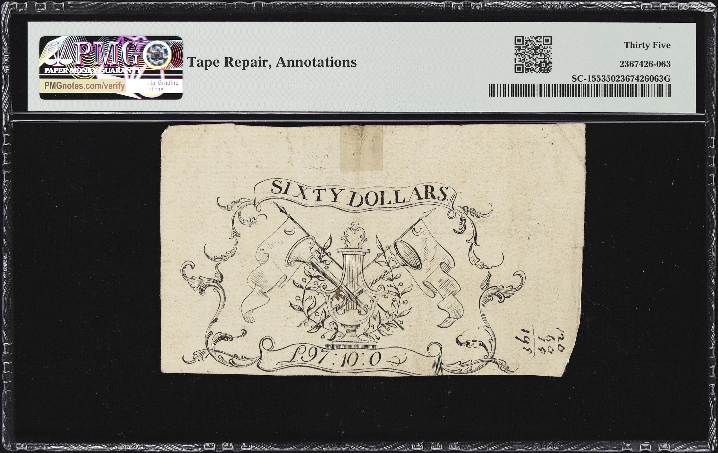 image for: SC-155. South Carolina. February 8, 1779. $60. PMG Choice Very Fine 35.