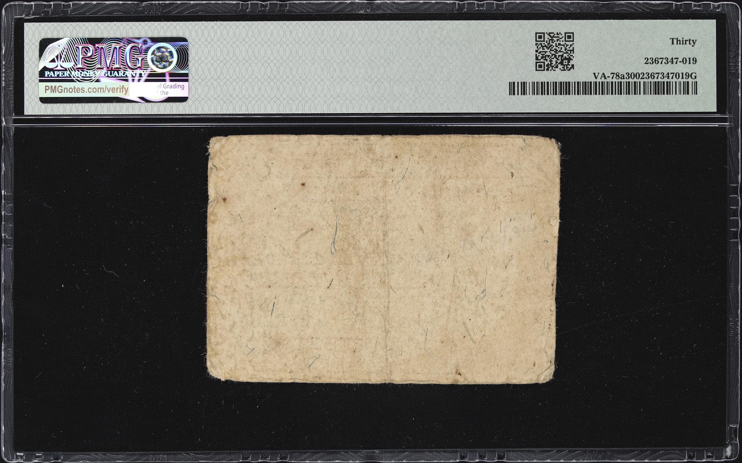 image for: VA-78a. Virginia. July 17, 1775. 2 Pounds. PMG Very Fine 30.