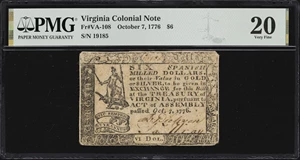 image for: VA-108. Virginia. October 7, 1776. $6. PMG Very Fine 20.