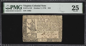 image for: VA-110. Virginia. October 7, 1776. $10. PMG Very Fine 25.