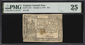 image for: VA-161. Virginia. October 5, 1778. $15. PMG Very Fine 25.