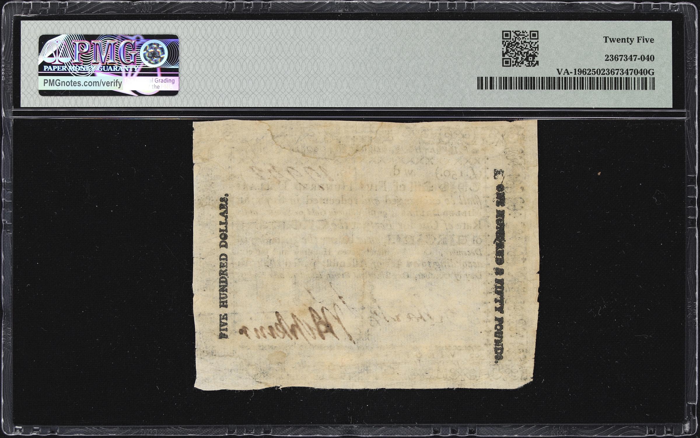 image for: VA-196. Virginia. October 16, 1780. $500. PMG Very Fine 25.