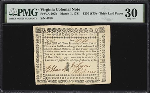 image for: VA-207b. Virginia. March 1, 1781. $250. PMG Very Fine 30.