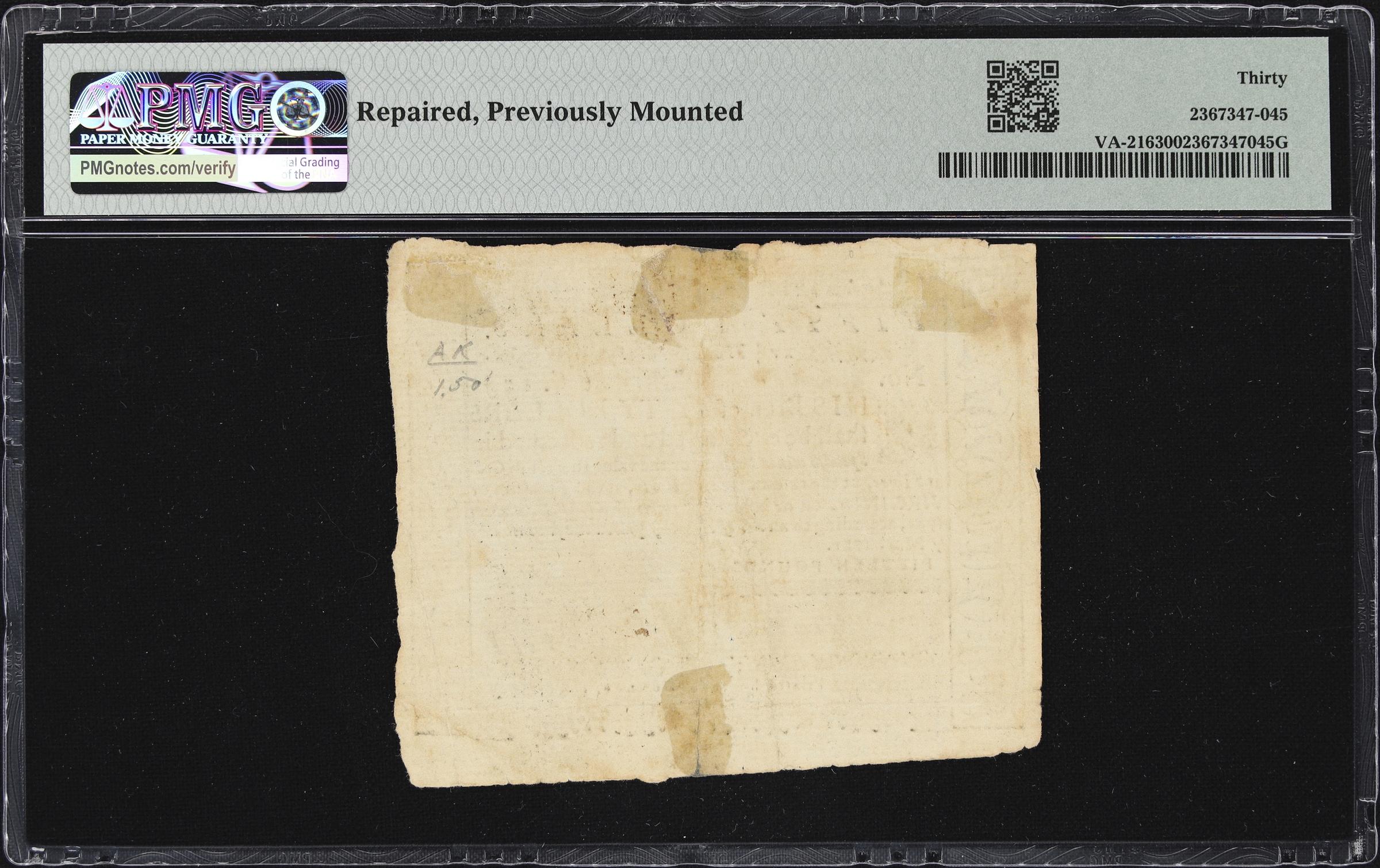 image for: VA-216. Virginia. May 7, 1781. $50. PMG Very Fine 30.