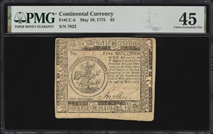image for: CC-5. Continental Currency. May 10, 1775. $5. PMG Choice Extremely Fine 45.
