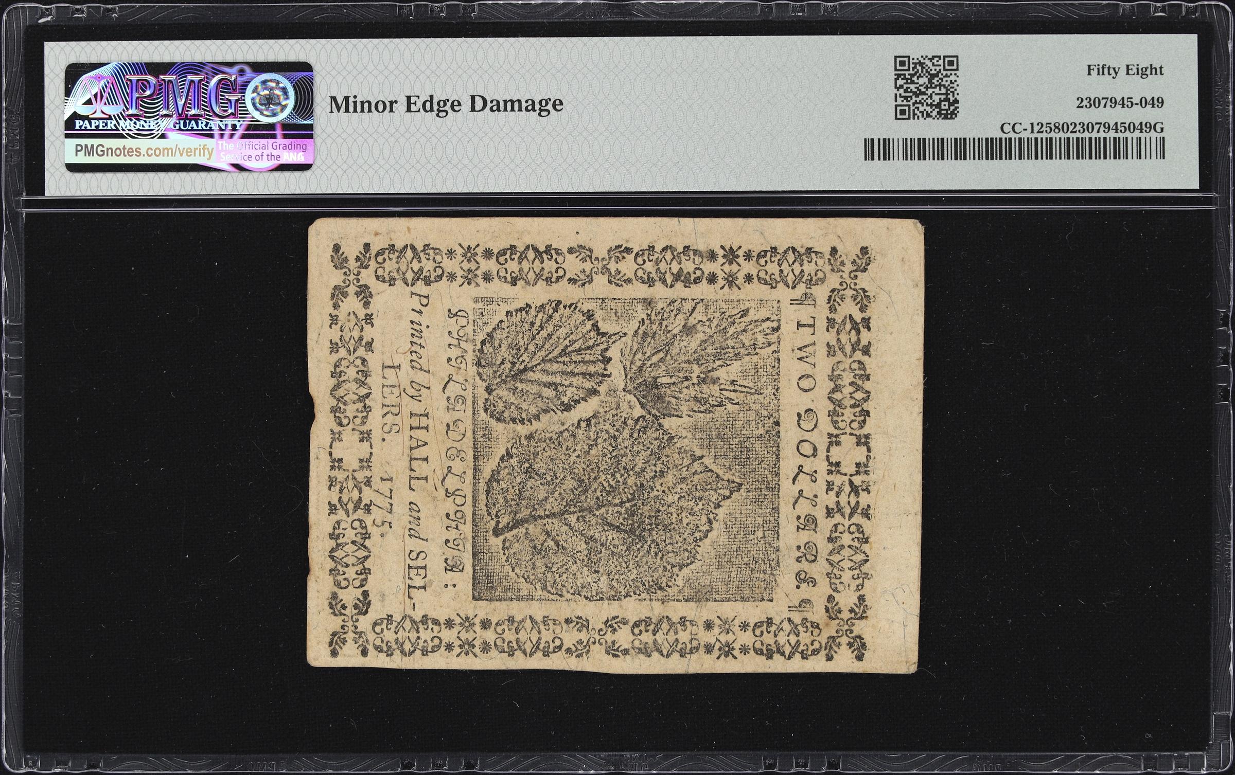 image for: CC-12. Continental Currency. November 29, 1775. $2. PMG Choice About Uncirculated 58.