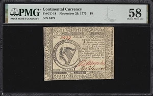 image for: CC-18. Continental Currency. November 29, 1775. $8. PMG Choice About Uncirculated 58.