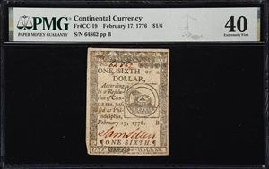 image for: CC-19. Continental Currency. February 17, 1776. $1/6. PMG Extremely Fine 40.