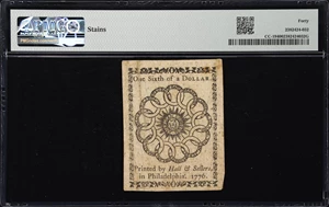 image for: CC-19. Continental Currency. February 17, 1776. $1/6. PMG Extremely Fine 40.