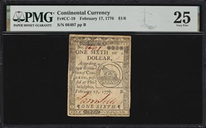image for: CC-19. Continental Currency. February 17, 1776. $1/6. PMG Very Fine 25.