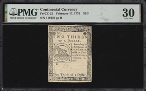 image for: CC-22. Continental Currency. February 17, 1776. $2/3. PMG Very Fine 30.