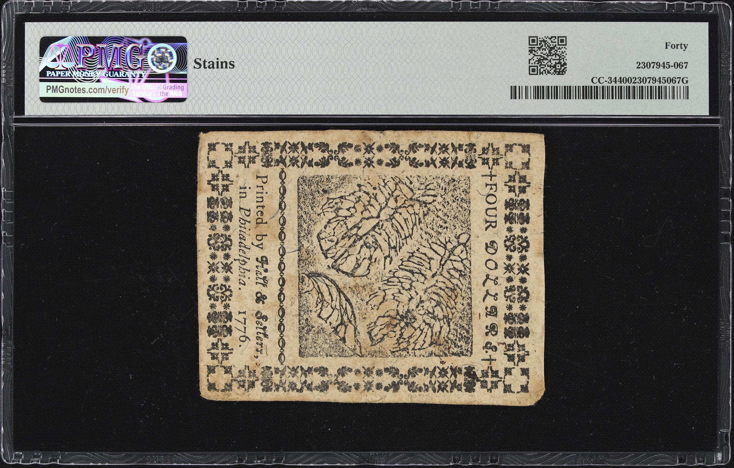 image for: CC-34. Continental Currency. May 9, 1776. $4. PMG Extremely Fine 40.