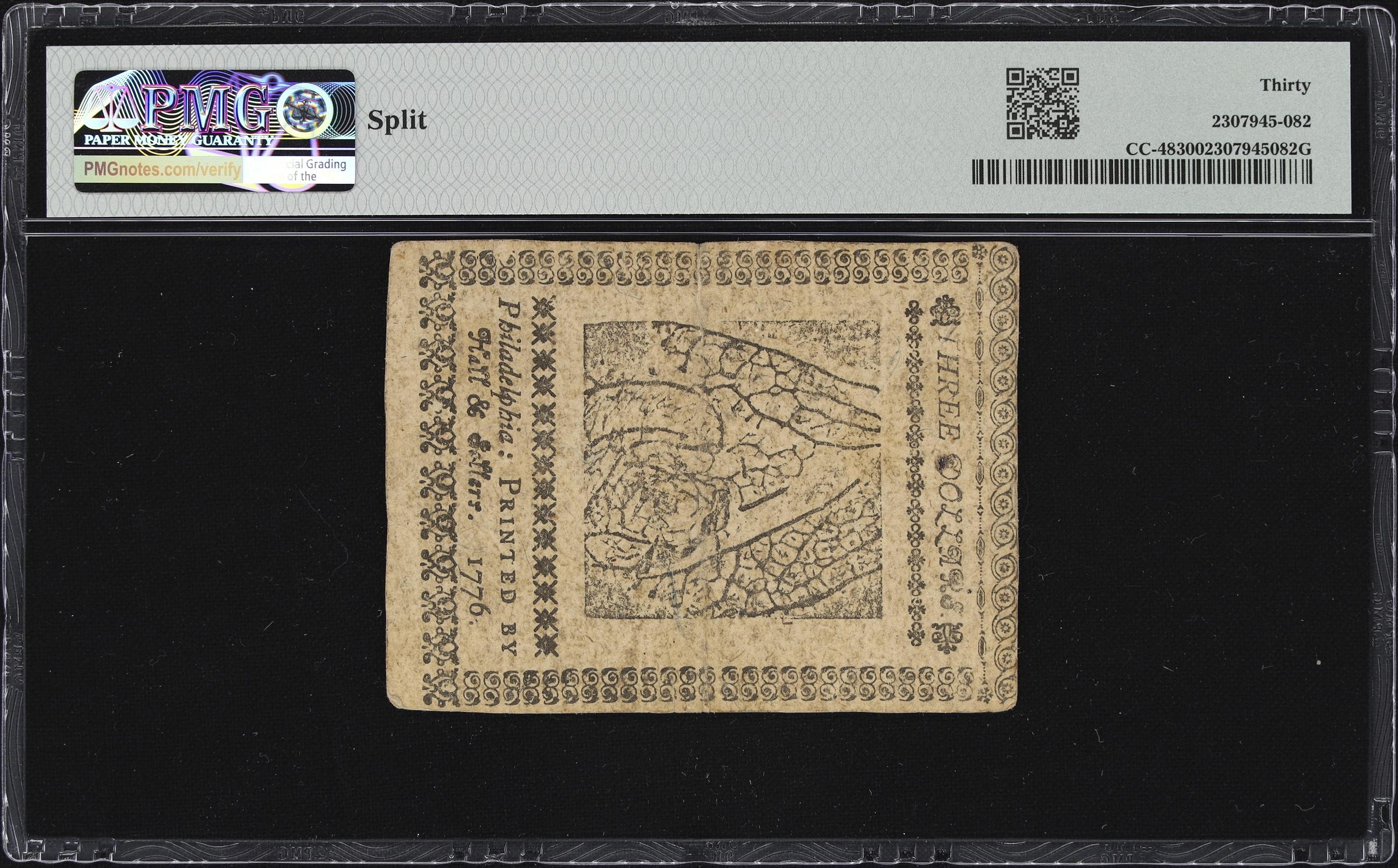 image for: CC-48. Continental Currency. November 2, 1776. $3. PMG Very Fine 30.