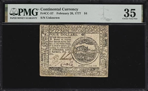 image for: CC-57. Continental Currency. February 26, 1777. $4. PMG Choice Very Fine 35.