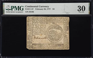 image for: CC-57. Continental Currency. February 26, 1777. $4. PMG Very Fine 30.