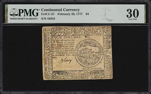 image for: CC-57. Continental Currency. February 26, 1777. $4. PMG Very Fine 30.