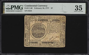 image for: CC-60. Continental Currency. February 26, 1777. $7. PMG Choice Very Fine 35.