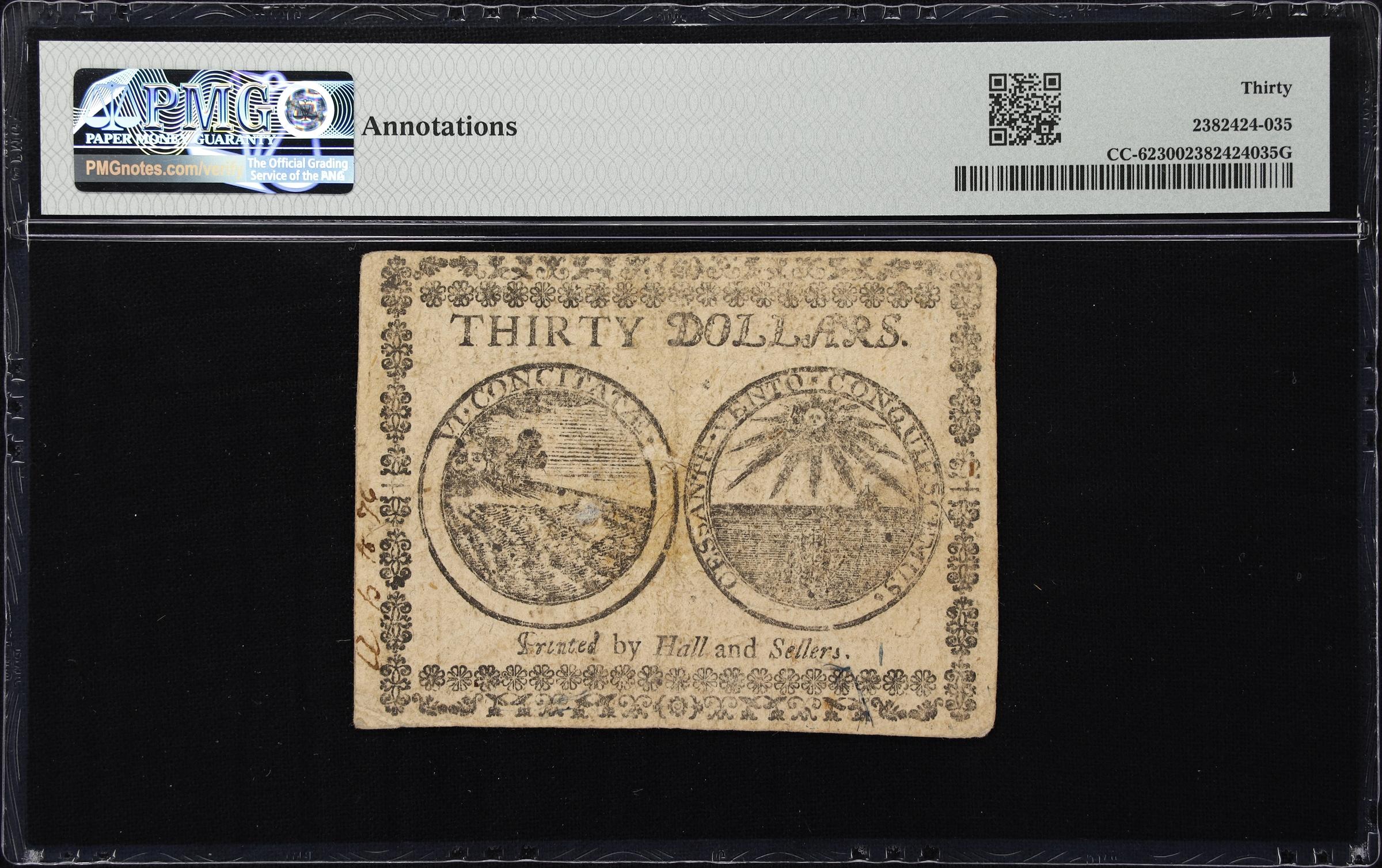 image for: CC-62. Continental Currency. February 26, 1777. $30. PMG Very Fine 30.