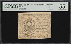 image for: CC-70. Continental Currency. May 20, 1777. $30. PMG About Uncirculated 55.
