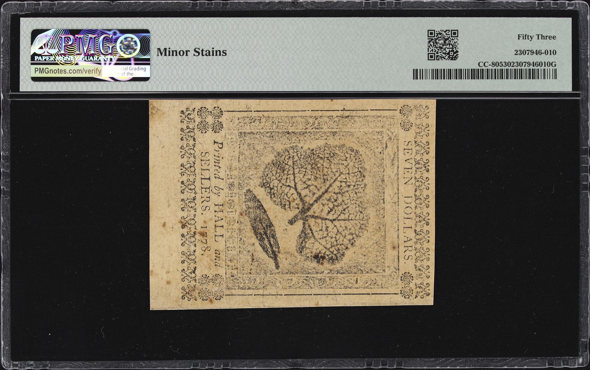 image for: CC-80. Continental Currency. September 26, 1778. $7. PMG About Uncirculated 53.