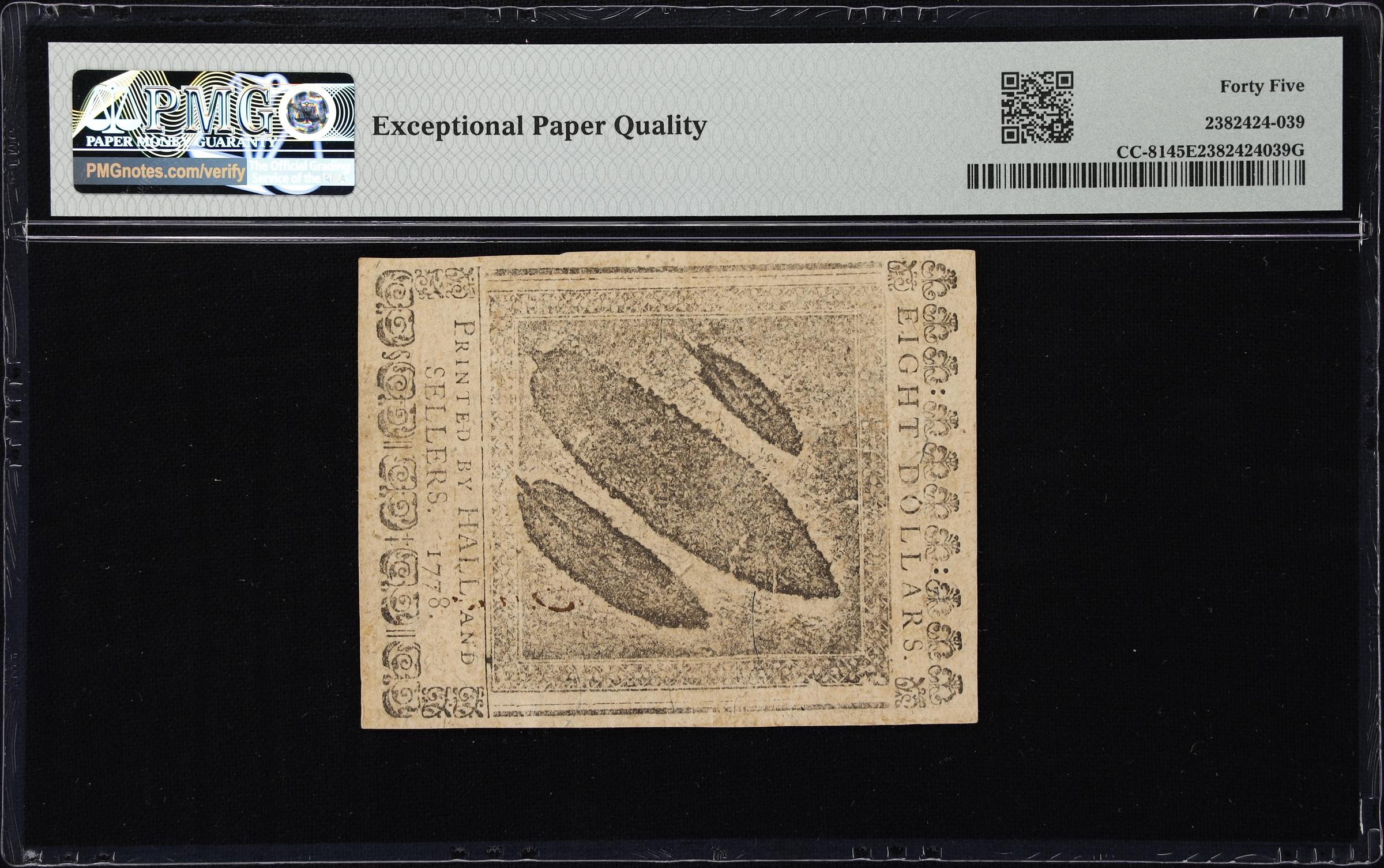 image for: CC-81. Continental Currency. September 26, 1778. $8. PMG Choice Extremely Fine 45 EPQ.