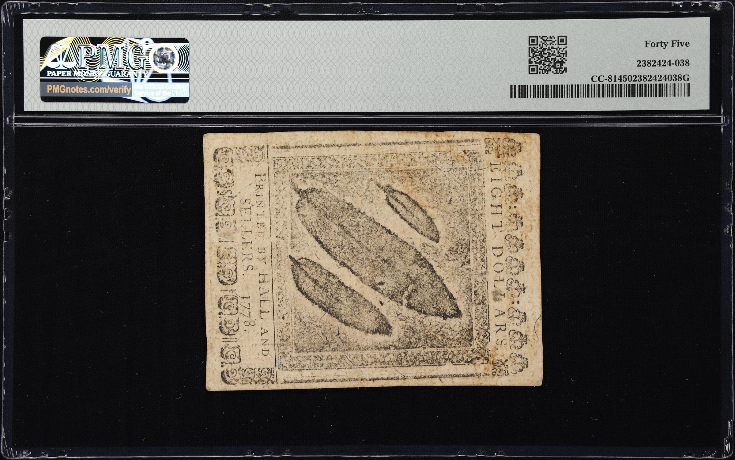 image for: CC-81. Continental Currency. September 26, 1778. $8. PMG Choice Extremely Fine 45.