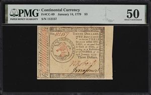 image for: CC-89. Continental Currency. January 14, 1779. $3. PMG About Uncirculated 50.