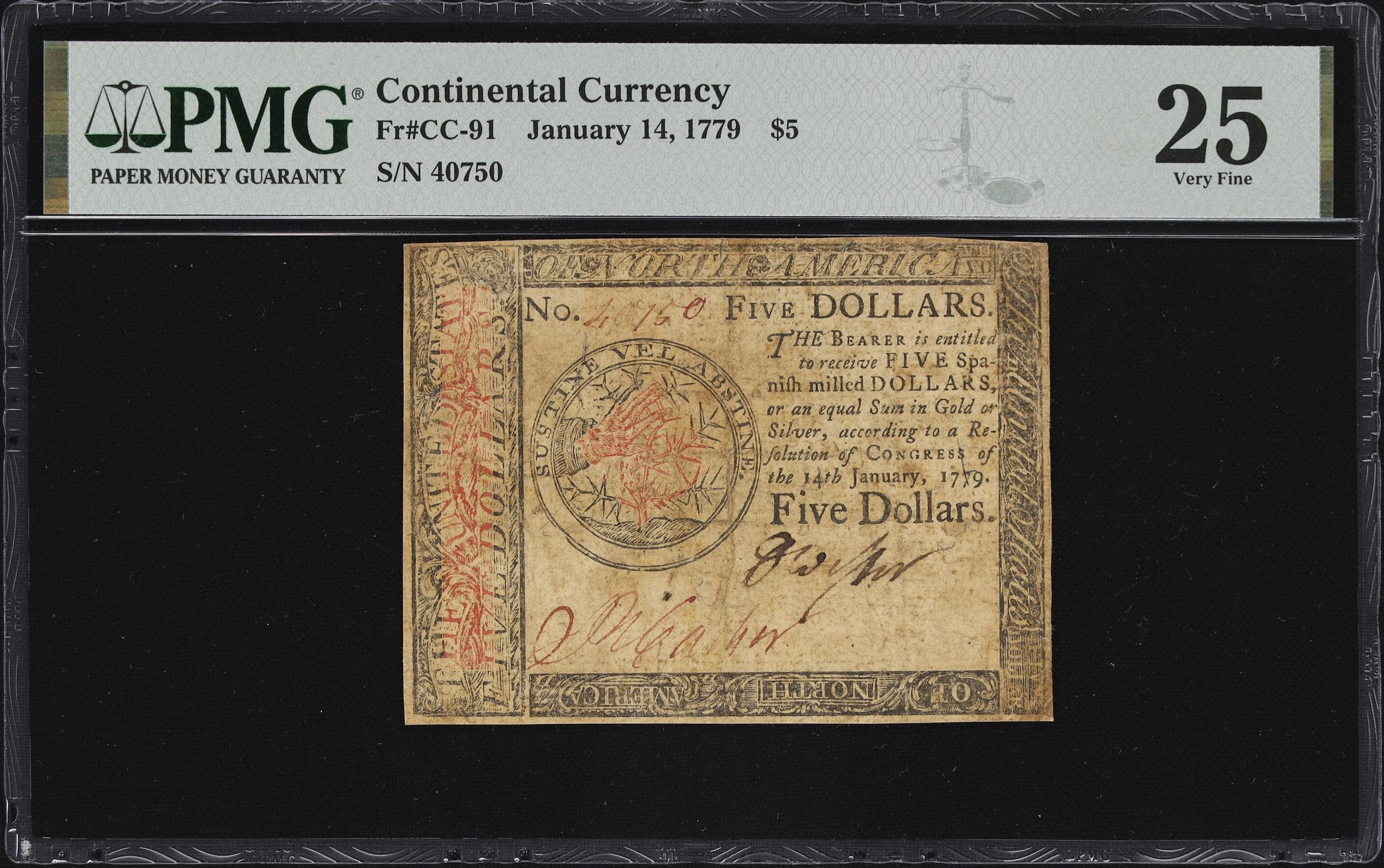 image for: CC-91. Continental Currency. January 14, 1779. $5. PMG Very Fine 25.