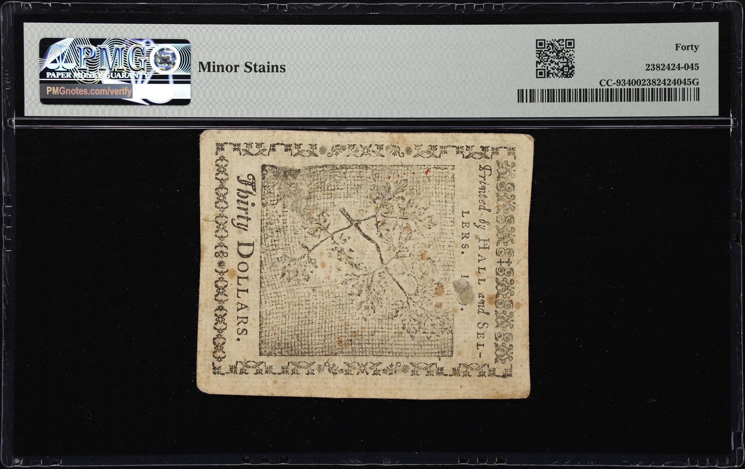 image for: CC-93. Continental Currency. January 14, 1779. $30. PMG Extremely Fine 40.