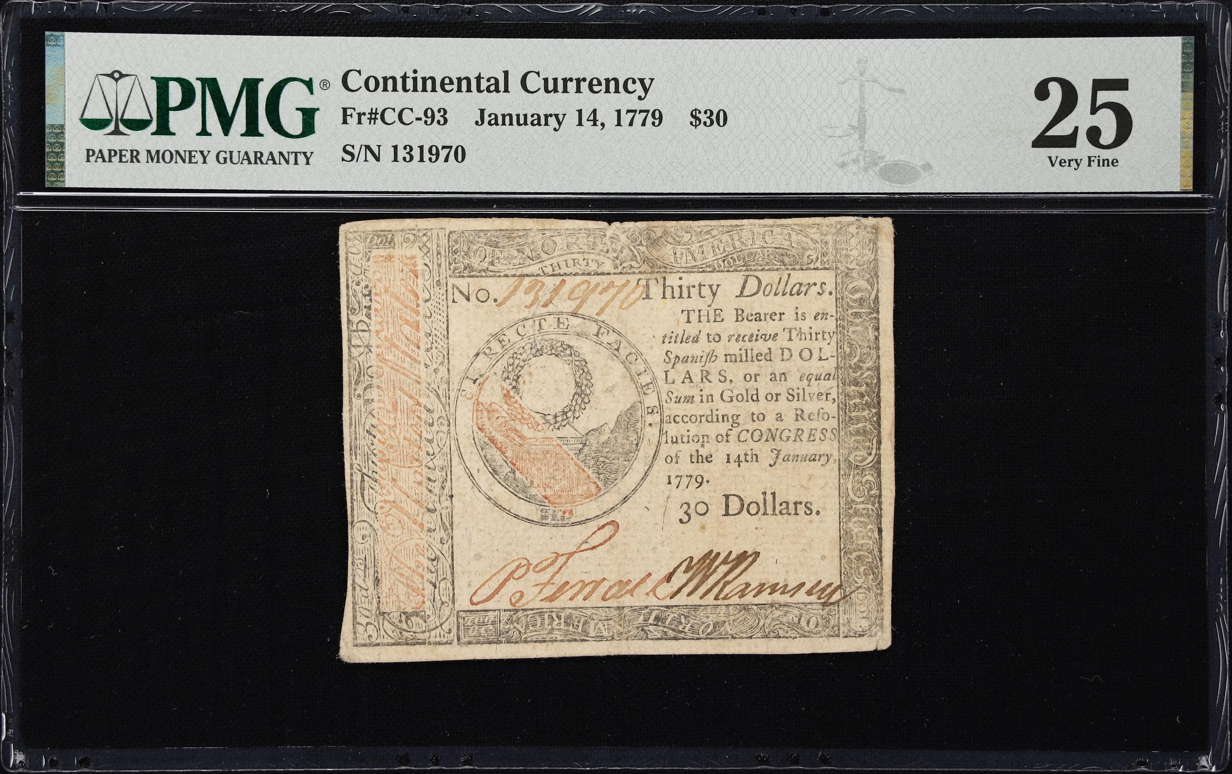 image for: CC-93. Continental Currency. January 14, 1779. $30. PMG Very Fine 25.